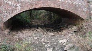 Dry bed of the River Dore at Peterchurch, Herefordshire