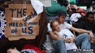 Protesters in Zuccotti Park on 10 October 2011