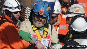 Miner Jorge Galleguillos is rescued from the San Jose mine