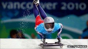 Shelley Rudman of Great Britain and Northern Ireland competes in the women's skeleton in Vancouver in 2010