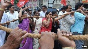 A recent protest in Hyderabad against high inflation