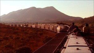 The Beast winds along the Mexican landscape