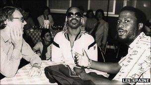 DJ Les Spaine pictured with Stevie Wonder