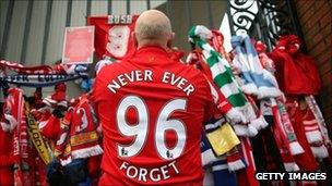 Liverpool fan pays his respects to those who died in the Hillsborough disaster