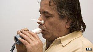 Man undergoing a breathing test