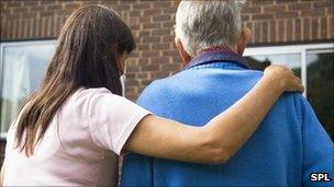 Elderly man with carer