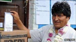 Evo Morales casting his vote