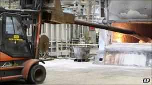 Aluminium being produced at an Alcoa plant in South Carolina