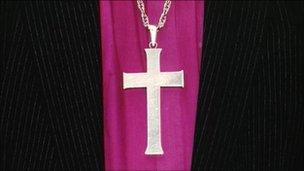 Close up of clothing of a Church of England Bishop