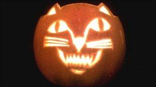 A Halloween lantern made from a pumpkin