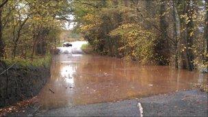 Road blocked on the B7024, 500m south of Culroy