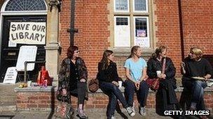 Campaigners outside Kensal Rise Library in north-west London