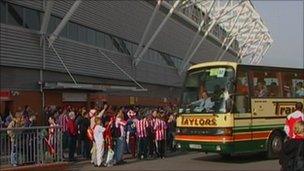 Southampton fans wait for coach