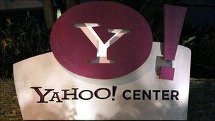 Yahoo sign outside offices in Santa Monica, California