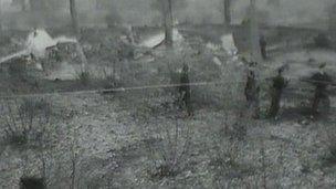 Wreckage of the Eagle Viking aircraft which crashed after take off from Blackbushe airport near Yateley in Hampshire