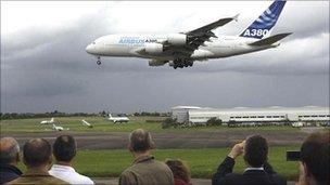 Airbus A380 lands at Filton