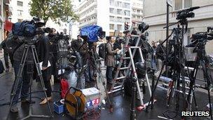 Journalists outside the La Muette clinic in Paris - 19 October 2011