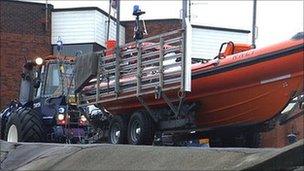 Redcar lifeboat in its launching carriage