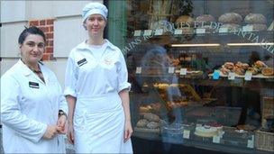 Corina Cimposa with a staff member outside Paul