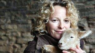 Kate Humble and a lamb