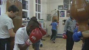 Young people boxing