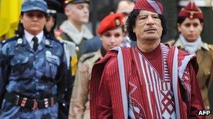 Colonel Gaddafi with his body guards