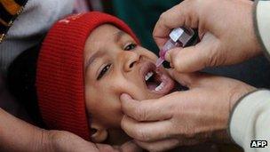 An Indian child gets an an-polio vaccine in January 2011