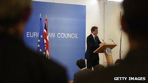 David Cameron speaks during a press conference as part of an European Council at the Justus Lipsius building, EU headquarters in Brussels