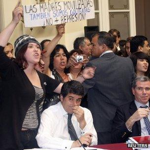Protesters interrupted a Senate committee hearing on 20 October