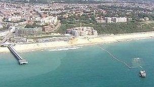 The artificial surf reef off Boscombe, Dorset