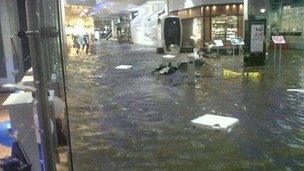 Dundrum shopping mall in Dublin was awash with flood water