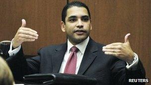 LAPD Detective Orlando Martinez testifies during the Dr Conrad Murray trial on 24 October 2011