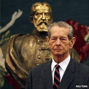 Romania's King Michael I before addressing parliament on his 90th birthday