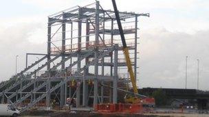 The first piece of framework of the new stadium