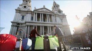 Protesters outside St Paul's Cathedral