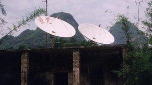 Satellite dishes on a building