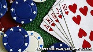 Poker chips and playing cards