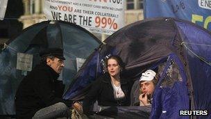 Demonstrators in their tents at the St Paul's protest camp