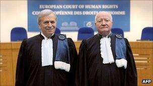 President of the European Court of Human Rights, Nicolas Bratza (left) with his predecessor Jean Paul-Costa