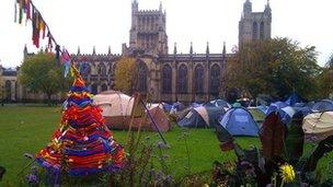 Occupy Bristol protesters on College Green in Bristol