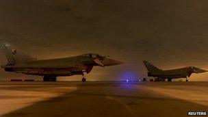 RAF Typhoon aircraft at Gioia del Colle Air Base after Libya mission in March