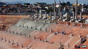 Building at the site of the new Itaquera Stadium in Sao Paulo on 4 October 2011