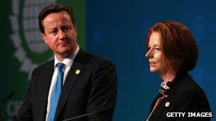 David Cameron and Australian PM Julia Gillard