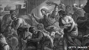 Illustration of the Biblical story of Jesus in the temple