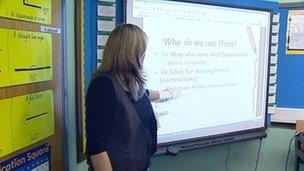 Teacher at white board in classroom