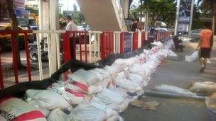 Sandbags in Bangkok. Photo by Andrew Batt