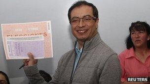 Bogota's mayor-elect Gustavo Petro casting his vote