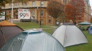 Tents outside Bournemouth Town Hall