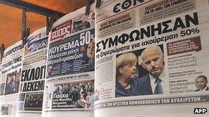 Greek papers headlining EU summit