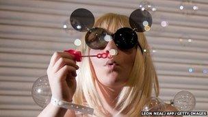 Lady Gaga blowing bubbles